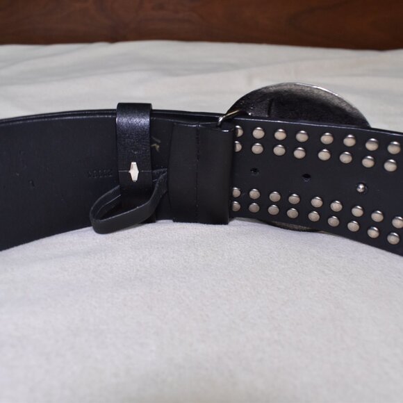 Black Studded Lambskin Leather Wide Belt Round Buckle Women’s XL - Picture 5 of 10